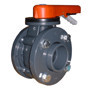PVC-U Manual Valves - Standard Butterfly Valve* - Mounted with Stub Flanges & Galvanised Backing Rings - Lever Handle with Ratchet Hold - FPM Liner